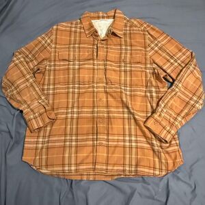 REI Cooperative Shirt Mens XL Orange Long Sleeve Plaid Flannel Button Up Casual